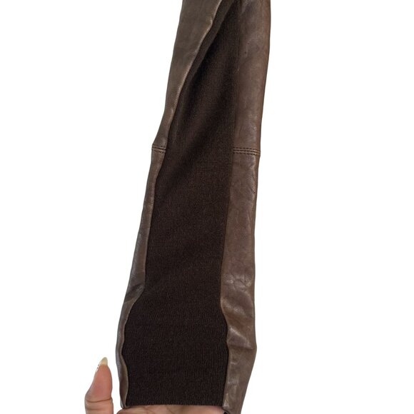 Veda Women's Brown Classic 100% Leather Knit Long Sleeve Biker Jacket Size M - Picture 4 of 9